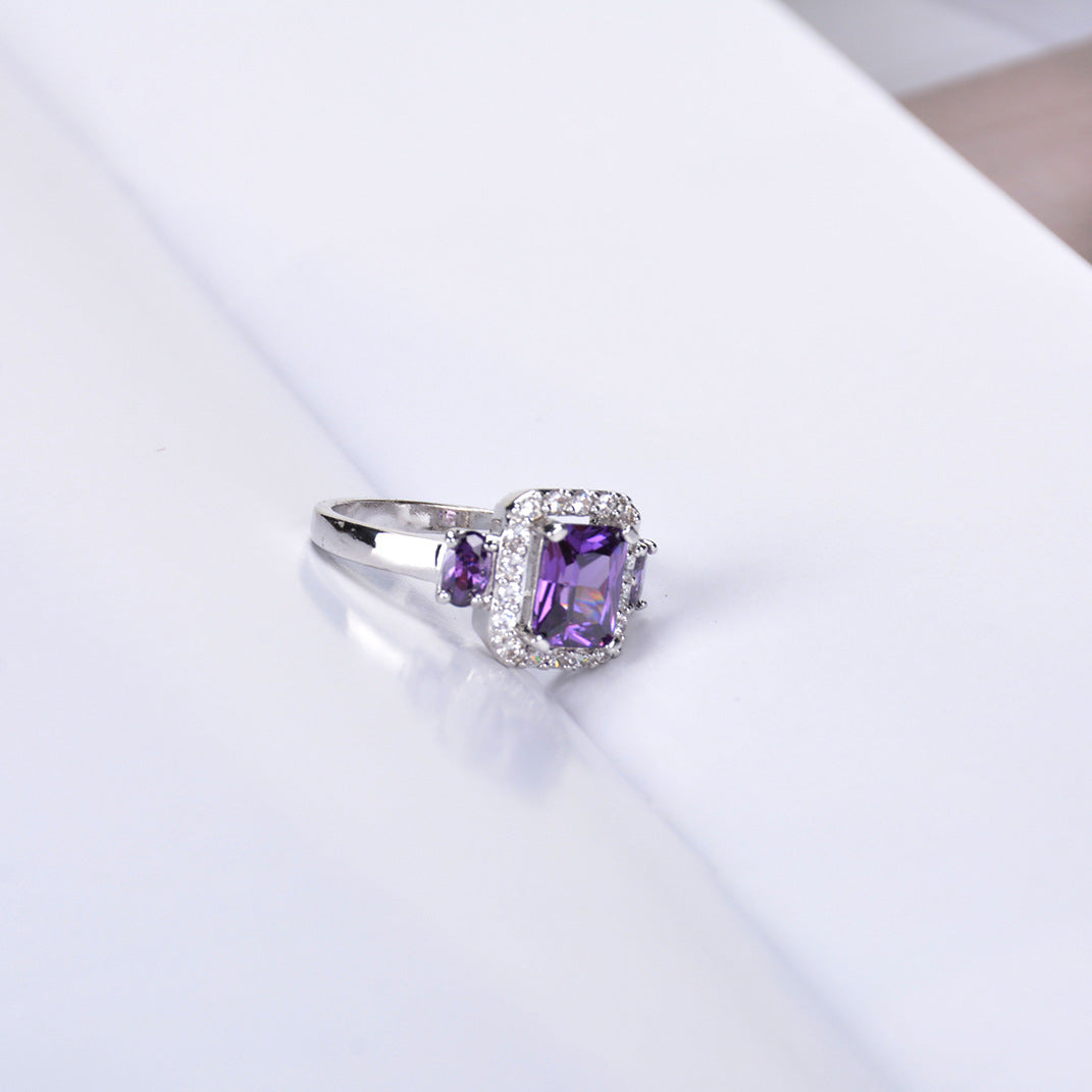 Korean jewelry purple zircon micro-inlay ring