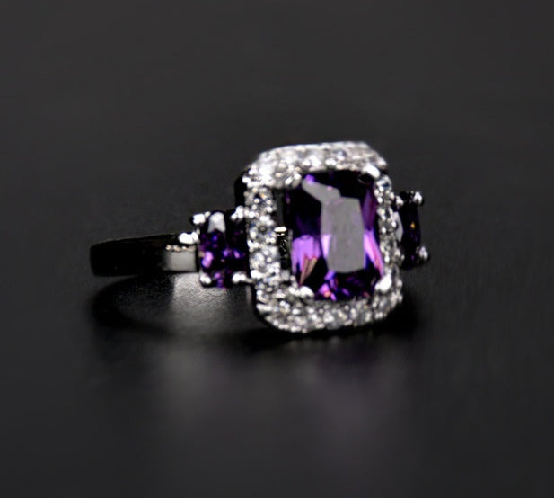 Korean jewelry purple zircon micro-inlay ring