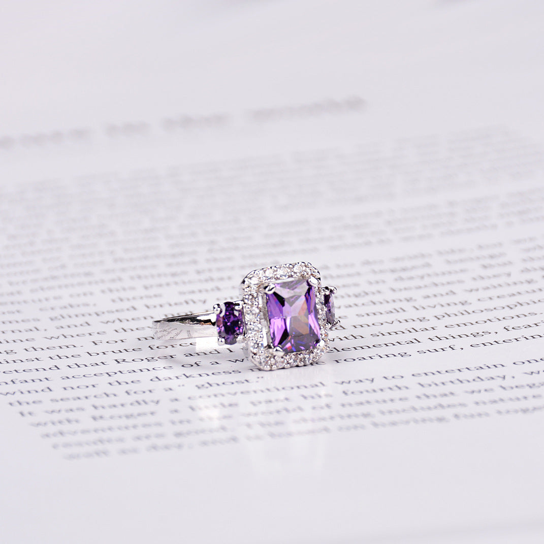 Korean jewelry purple zircon micro-inlay ring